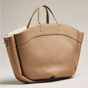 Anthropologie Beige Large Tote Bag Minimalist Chic Neutral Top Handle 🤎